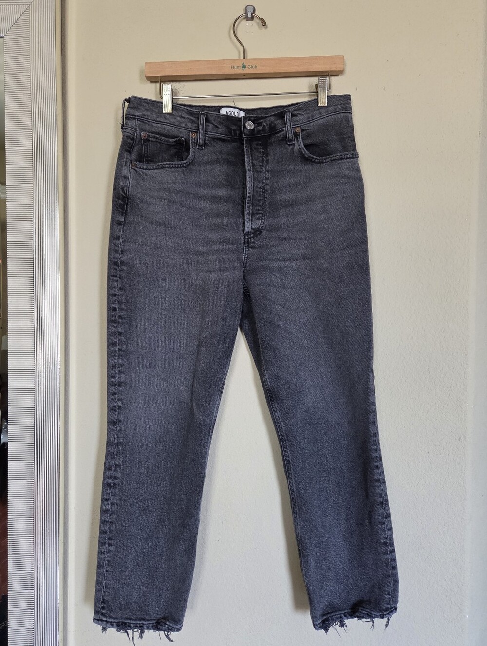 Agolde Organic Cotton High-Rise Straight Leg Washed Black/gray Denim Jeans